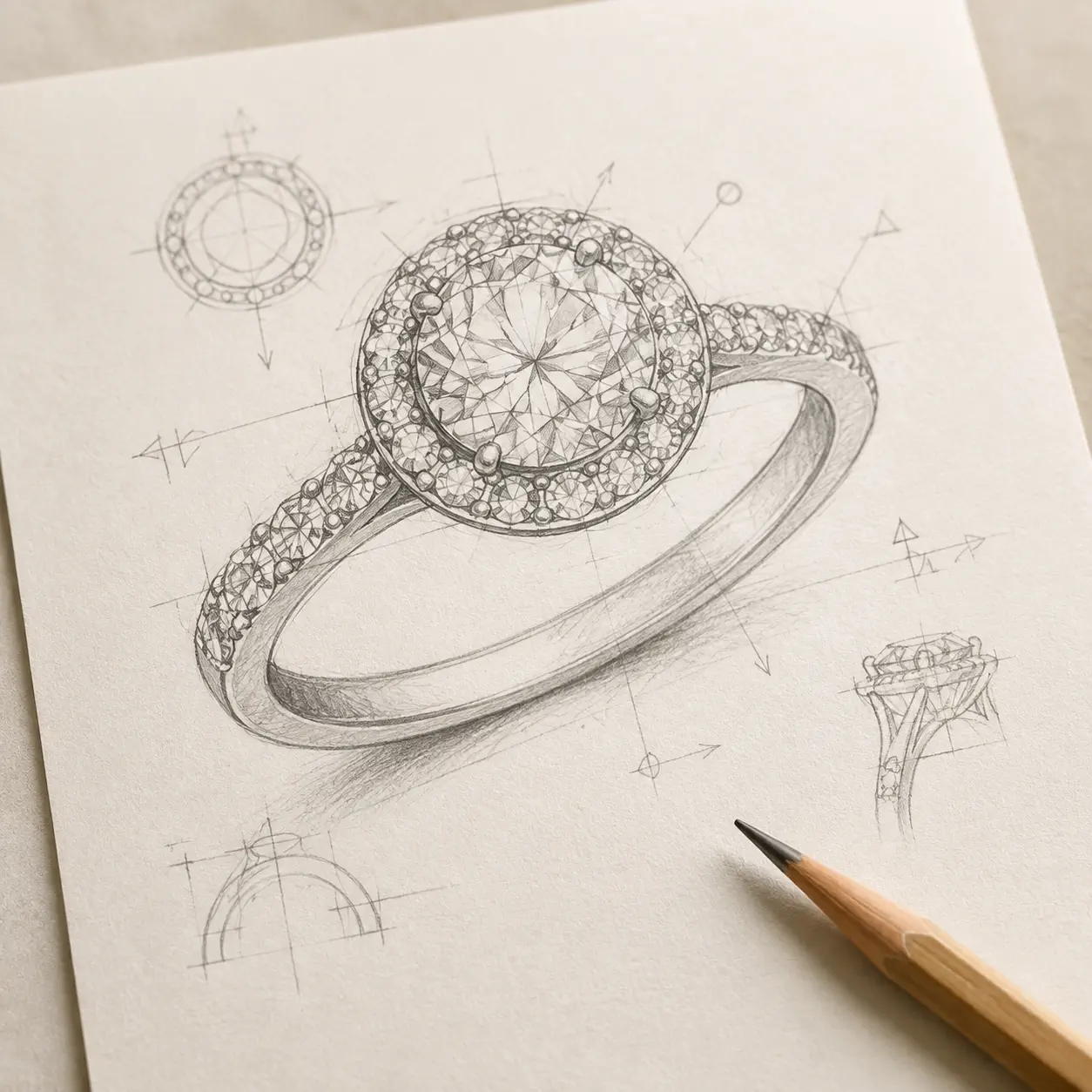 Bleistiftskizze eines maßgefertigten Rings